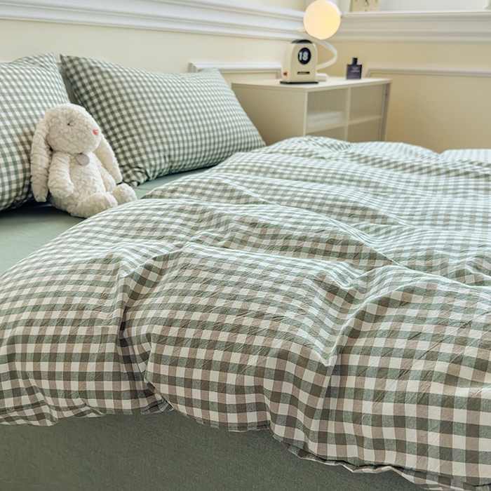 91家纺网 家纺一手货源 找家纺 菡宝 【不断货 预留5公分缩水】a类母婴级纯棉被罩全棉色织水洗棉被套单件 支持定制定做尺寸 绿小格