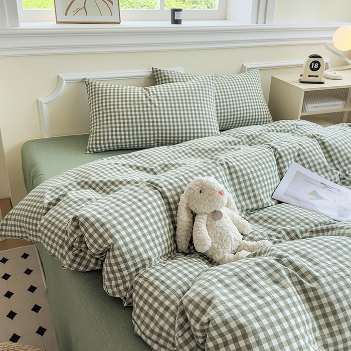 91家纺网 家纺一手货源 找家纺 菡宝 【不断货 预留5公分缩水】a类母婴级纯棉被罩全棉色织水洗棉被套单件 支持定制定做尺寸 绿小格