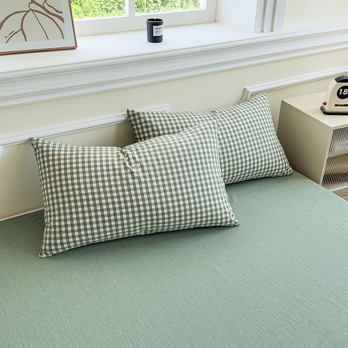 91家纺网 家纺一手货源 找家纺 菡宝 【不断货 预留5公分缩水】a类母婴级纯棉被罩全棉色织水洗棉被套单件 支持定制定做尺寸 绿小格