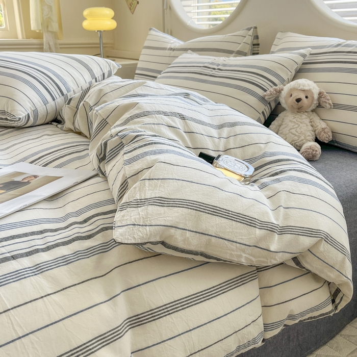 91家纺网 家纺一手货源 找家纺 菡宝 【不断货 预留5公分缩水】a类母婴级纯棉被罩全棉色织水洗棉被套单件 支持定制定做尺寸 漫幽-灰条蓝