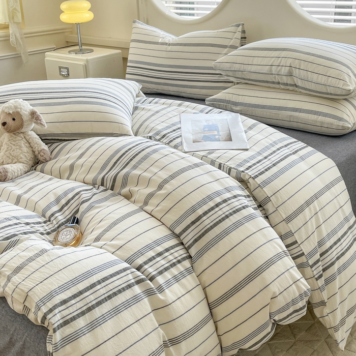 91家纺网 家纺一手货源 找家纺 菡宝 【不断货 预留5公分缩水】a类母婴级纯棉被罩全棉色织水洗棉被套单件 支持定制定做尺寸 漫幽-灰条蓝