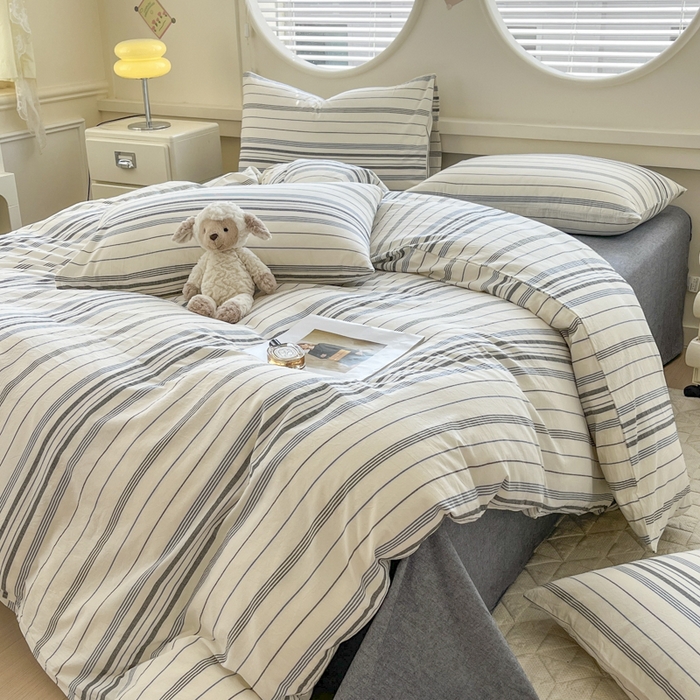 91家纺网 家纺一手货源 找家纺 菡宝 【不断货 预留5公分缩水】a类母婴级纯棉被罩全棉色织水洗棉被套单件 支持定制定做尺寸 漫幽-灰条蓝