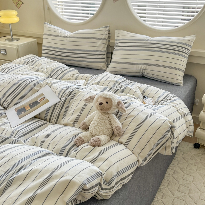 91家纺网 家纺一手货源 找家纺 菡宝 【不断货 预留5公分缩水】a类母婴级纯棉被罩全棉色织水洗棉被套单件 支持定制定做尺寸 漫幽-灰条蓝