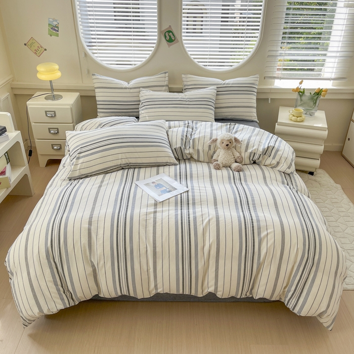 91家纺网 家纺一手货源 找家纺 菡宝 【不断货 预留5公分缩水】a类母婴级纯棉被罩全棉色织水洗棉被套单件 支持定制定做尺寸 漫幽-灰条蓝