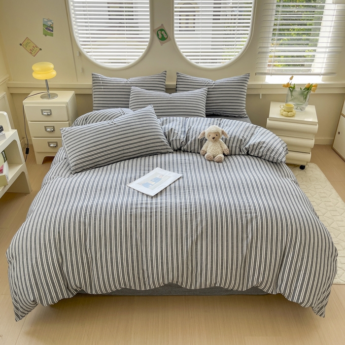 91家纺网 家纺一手货源 找家纺 菡宝 【不断货 预留5公分缩水】a类母婴级纯棉被罩全棉色织水洗棉被套单件 支持定制定做尺寸 牧野-丈青灰