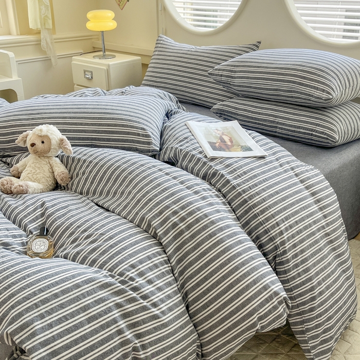 91家纺网 家纺一手货源 找家纺 菡宝 【不断货 预留5公分缩水】a类母婴级纯棉被罩全棉色织水洗棉被套单件 支持定制定做尺寸 牧野-丈青灰