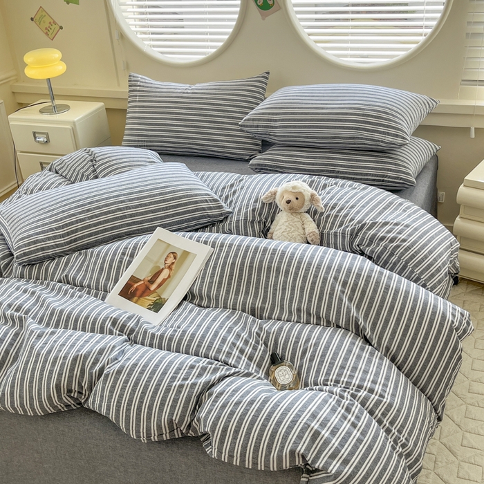 91家纺网 家纺一手货源 找家纺 菡宝 【不断货 预留5公分缩水】a类母婴级纯棉被罩全棉色织水洗棉被套单件 支持定制定做尺寸 牧野-丈青灰