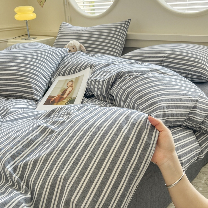 91家纺网 家纺一手货源 找家纺 菡宝 【不断货 预留5公分缩水】a类母婴级纯棉被罩全棉色织水洗棉被套单件 支持定制定做尺寸 牧野-丈青灰