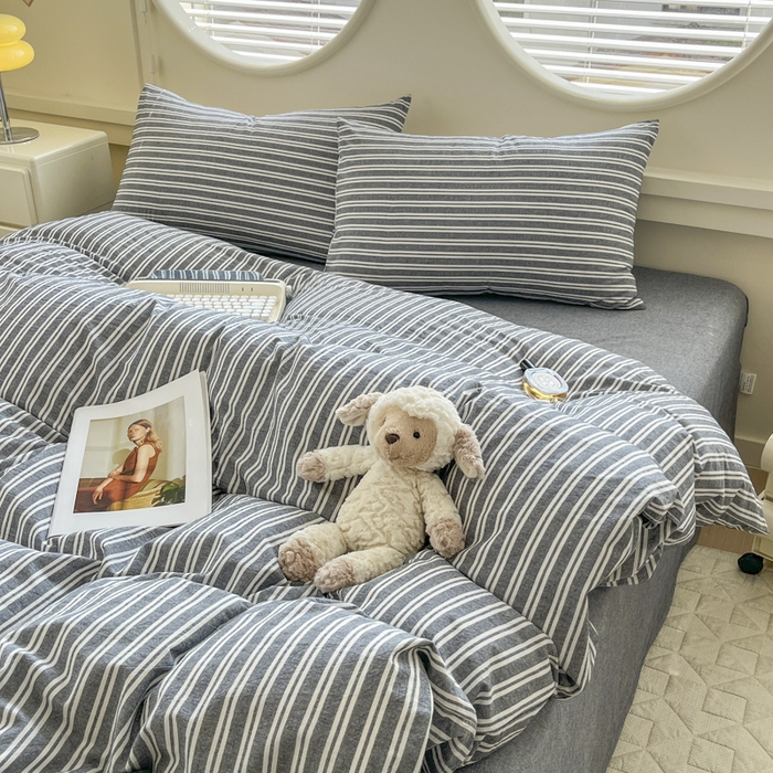 91家纺网 家纺一手货源 找家纺 菡宝 【不断货 预留5公分缩水】a类母婴级纯棉被罩全棉色织水洗棉被套单件 支持定制定做尺寸 牧野-丈青灰