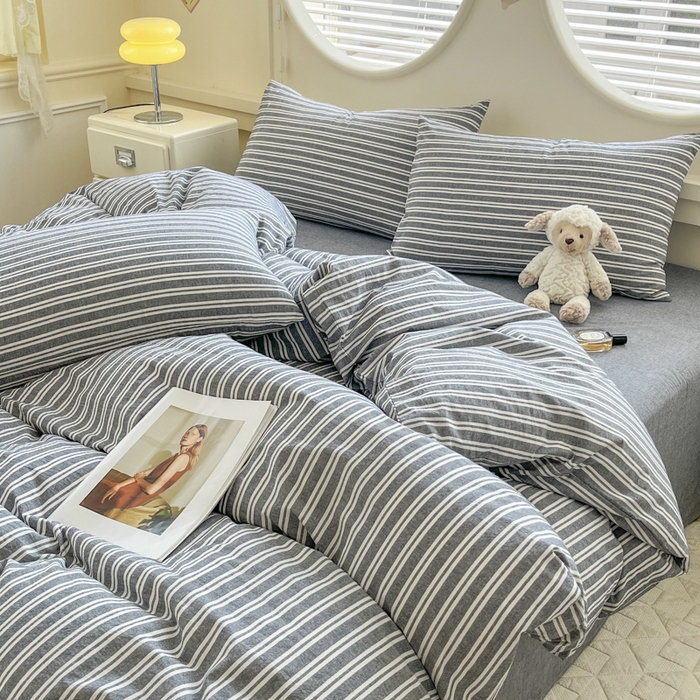 91家纺网 家纺一手货源 找家纺 菡宝 【不断货 预留5公分缩水】a类母婴级纯棉被罩全棉色织水洗棉被套单件 支持定制定做尺寸 牧野-丈青灰