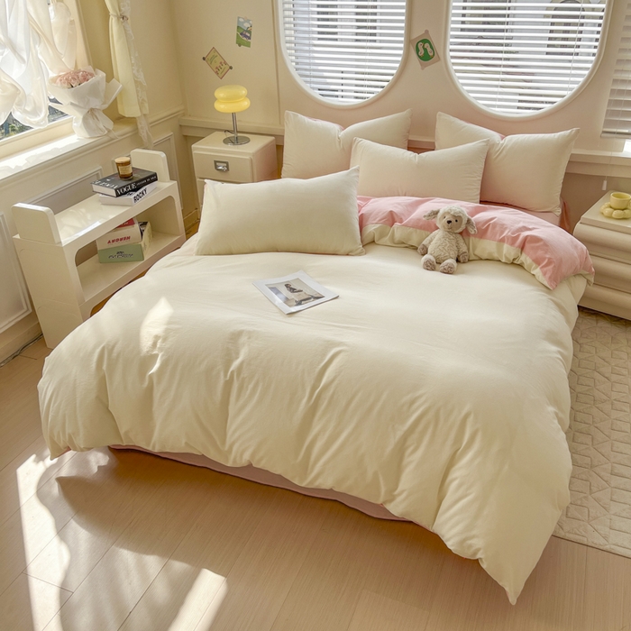 91家纺网 家纺一手货源 找家纺 菡宝 【不断货 预留5公分缩水】a类母婴级纯棉被罩全棉色织水洗棉被套单件 支持定制定做尺寸 奶昔白可可粉