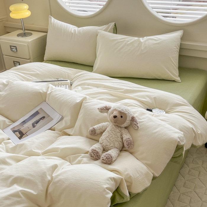 91家纺网 家纺一手货源 找家纺 菡宝 【不断货 预留5公分缩水】a类母婴级纯棉被罩全棉色织水洗棉被套单件 支持定制定做尺寸 奶昔白可可绿