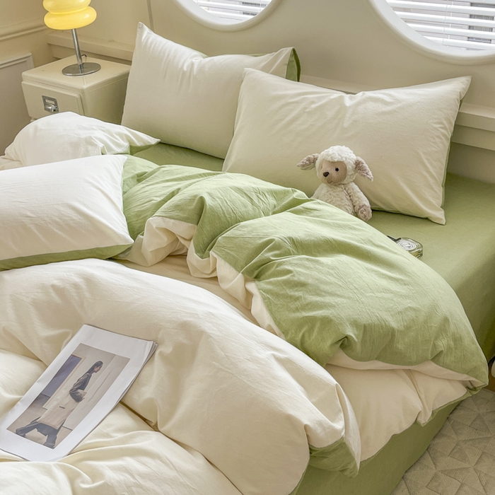 91家纺网 家纺一手货源 找家纺 菡宝 【不断货 预留5公分缩水】a类母婴级纯棉被罩全棉色织水洗棉被套单件 支持定制定做尺寸 奶昔白可可绿