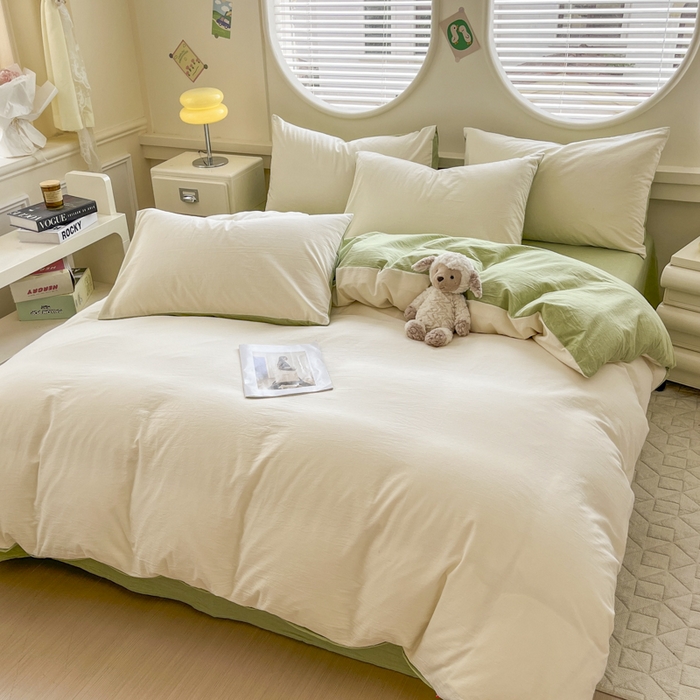 91家纺网 家纺一手货源 找家纺 菡宝 【不断货 预留5公分缩水】a类母婴级纯棉被罩全棉色织水洗棉被套单件 支持定制定做尺寸 奶昔白可可绿