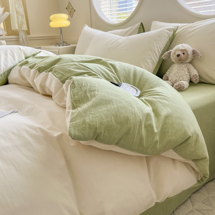 91家纺网 家纺一手货源 找家纺 菡宝 【不断货 预留5公分缩水】a类母婴级纯棉被罩全棉色织水洗棉被套单件 支持定制定做尺寸 奶昔白可可绿