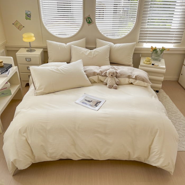 91家纺网 家纺一手货源 找家纺 菡宝 【不断货 预留5公分缩水】a类母婴级纯棉被罩全棉色织水洗棉被套单件 支持定制定做尺寸 奶昔白米卡其