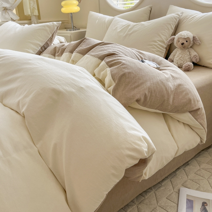 91家纺网 家纺一手货源 找家纺 菡宝 【不断货 预留5公分缩水】a类母婴级纯棉被罩全棉色织水洗棉被套单件 支持定制定做尺寸 奶昔白米卡其