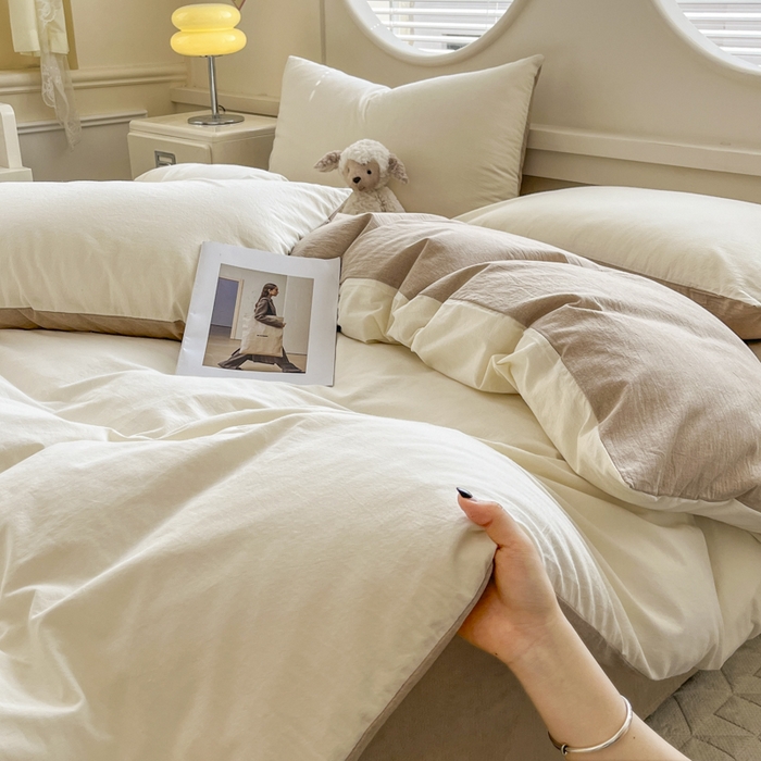 91家纺网 家纺一手货源 找家纺 菡宝 【不断货 预留5公分缩水】a类母婴级纯棉被罩全棉色织水洗棉被套单件 支持定制定做尺寸 奶昔白米卡其