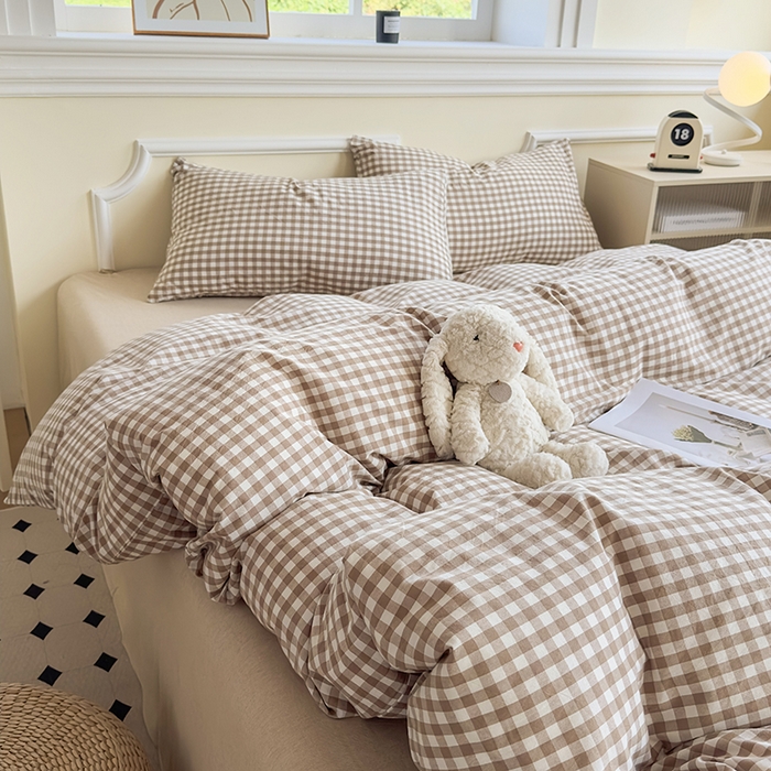 91家纺网 家纺一手货源 找家纺 菡宝 【不断货 预留5公分缩水】a类母婴级纯棉被罩全棉色织水洗棉被套单件 支持定制定做尺寸 棕小格