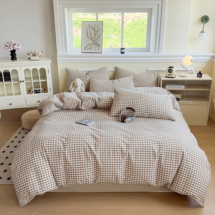 91家纺网 家纺一手货源 找家纺 菡宝 【不断货 预留5公分缩水】a类母婴级纯棉被罩全棉色织水洗棉被套单件 支持定制定做尺寸 棕小格