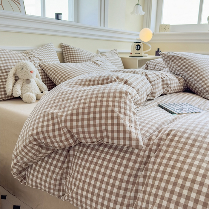 91家纺网 家纺一手货源 找家纺 菡宝 【不断货 预留5公分缩水】a类母婴级纯棉被罩全棉色织水洗棉被套单件 支持定制定做尺寸 棕小格