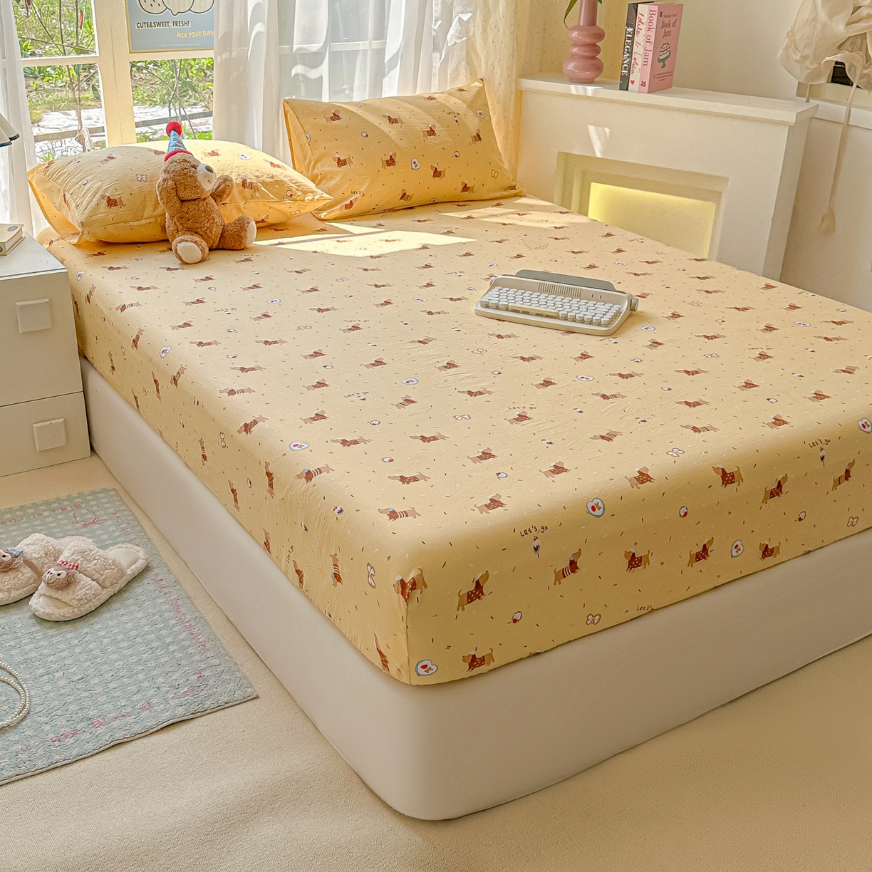 91家纺网 家纺一手货源 找家纺 （总）韩巢家纺 2025新款超柔水洗棉印花床笠床笠单件单床笠学生宿舍专用热销款防滑床套