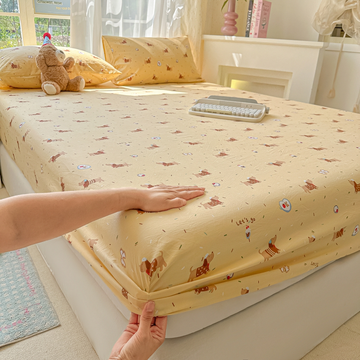 91家纺网 家纺一手货源 找家纺 （总）韩巢家纺 2025新款超柔水洗棉印花床笠床笠单件单床笠学生宿舍专用热销款防滑床套