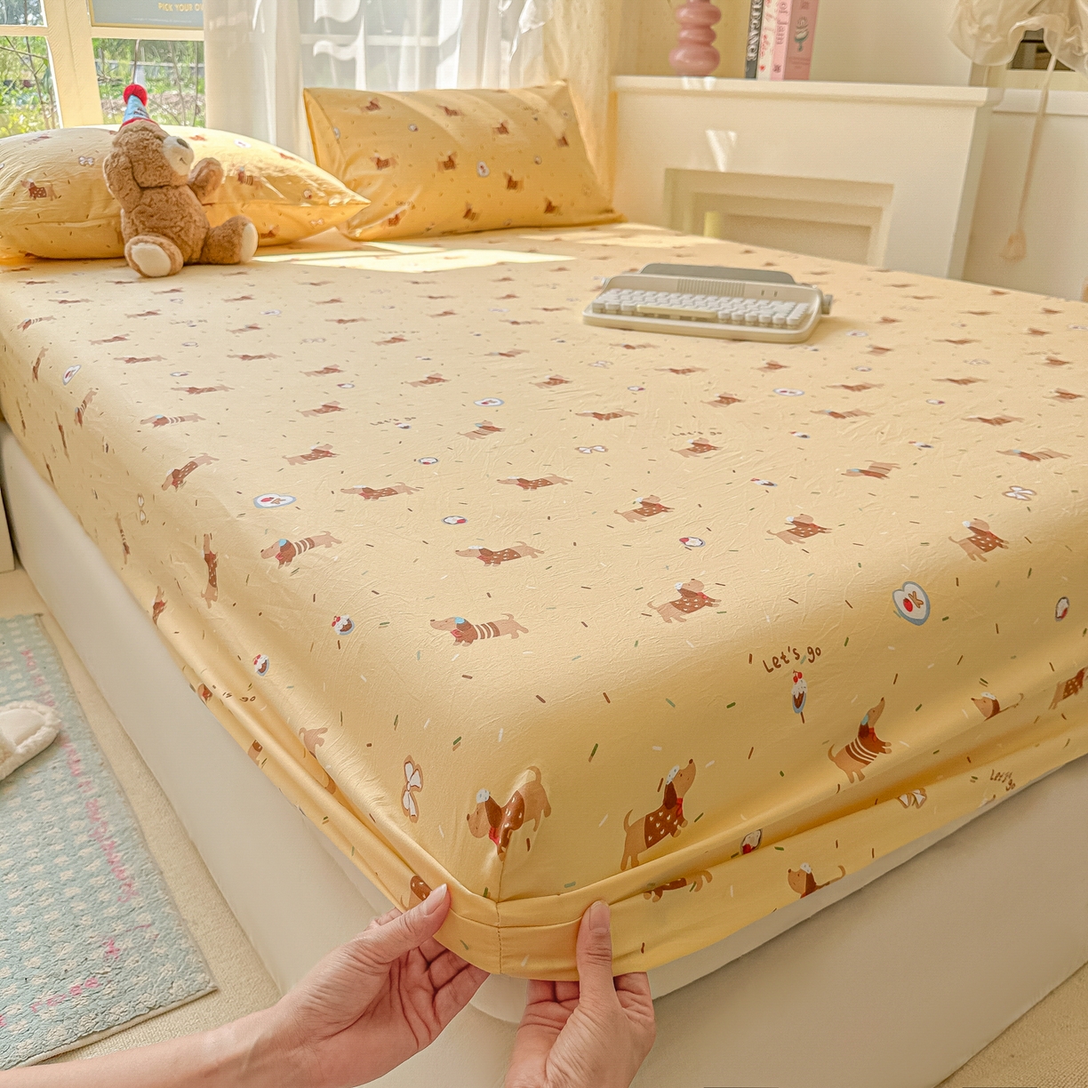 91家纺网 家纺一手货源 找家纺 （总）韩巢家纺 2025新款超柔水洗棉印花床笠床笠单件单床笠学生宿舍专用热销款防滑床套