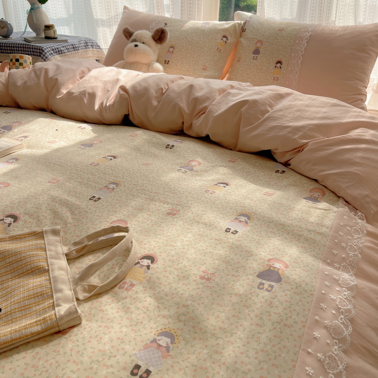 91家纺网 家纺一手货源 找家纺 （总）盼季家纺 2025新款柔软亲肤活性印花雪纺花边四件套