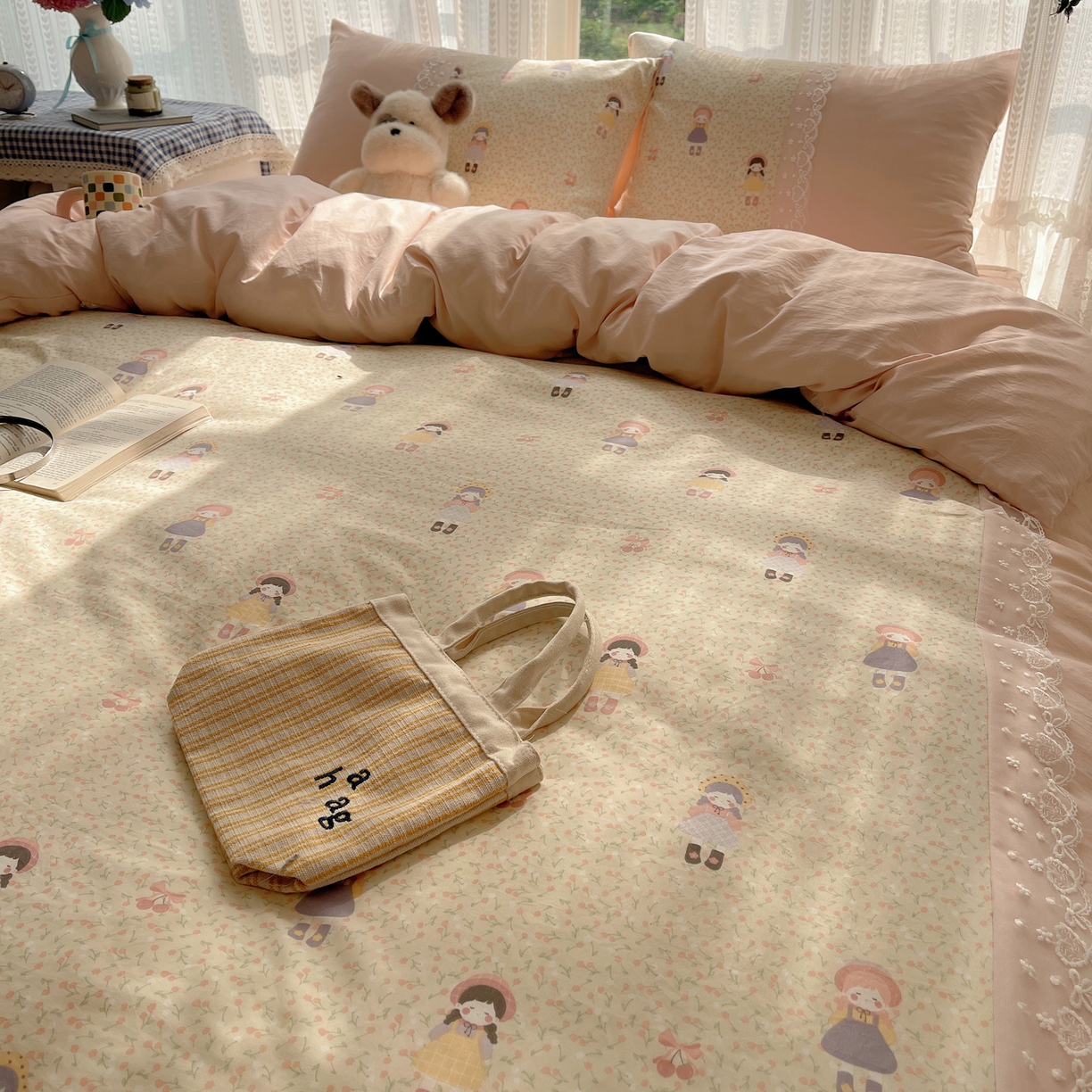 91家纺网 家纺一手货源 找家纺 （总）盼季家纺 2025新款柔软亲肤活性印花雪纺花边四件套