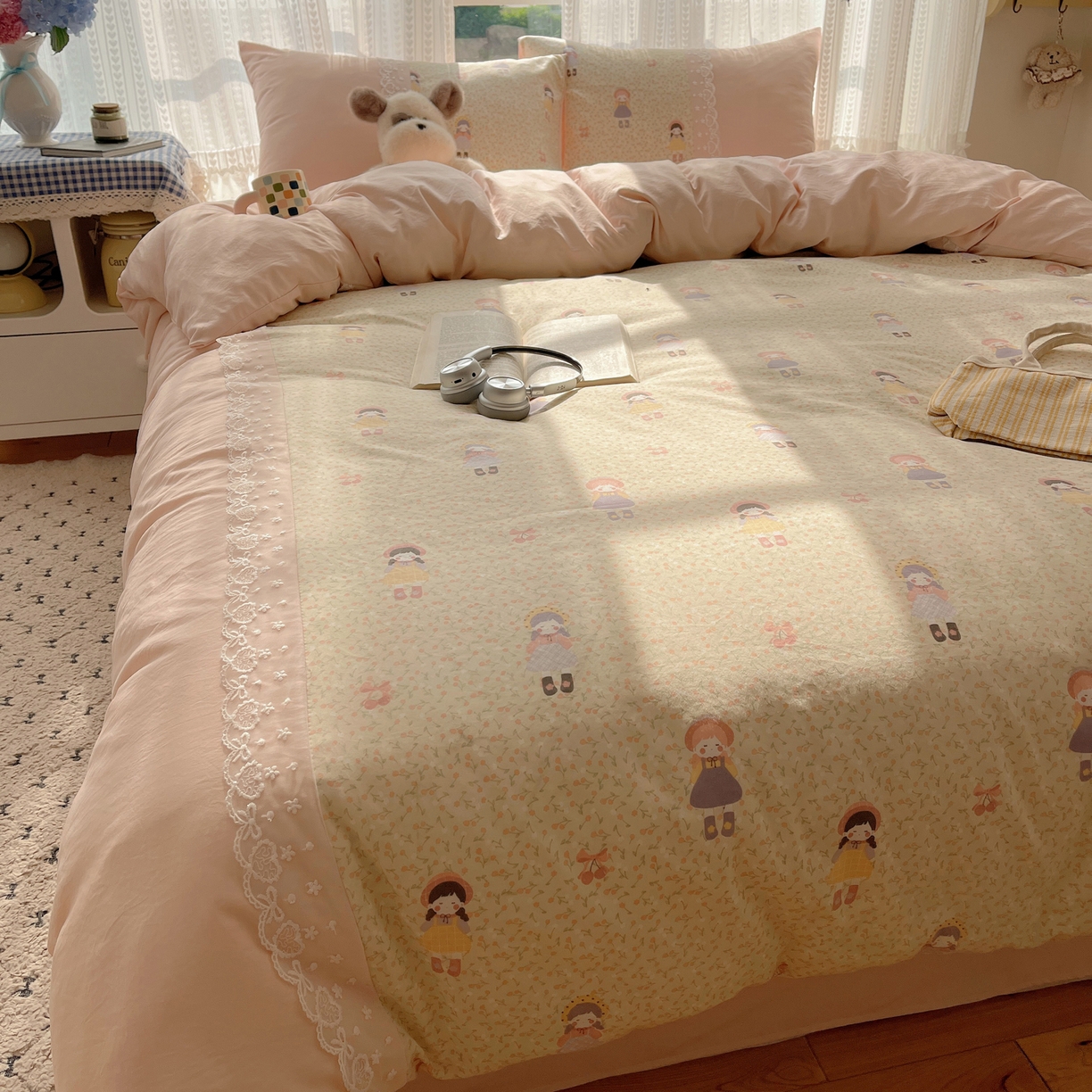 91家纺网 家纺一手货源 找家纺 （总）盼季家纺 2025新款柔软亲肤活性印花雪纺花边四件套