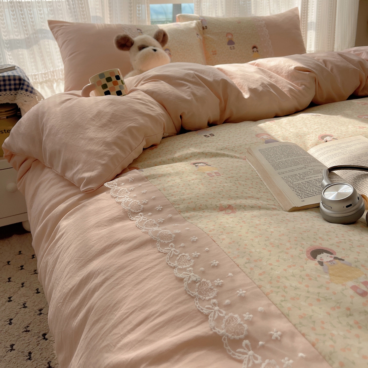 91家纺网 家纺一手货源 找家纺 （总）盼季家纺 2025新款柔软亲肤活性印花雪纺花边四件套