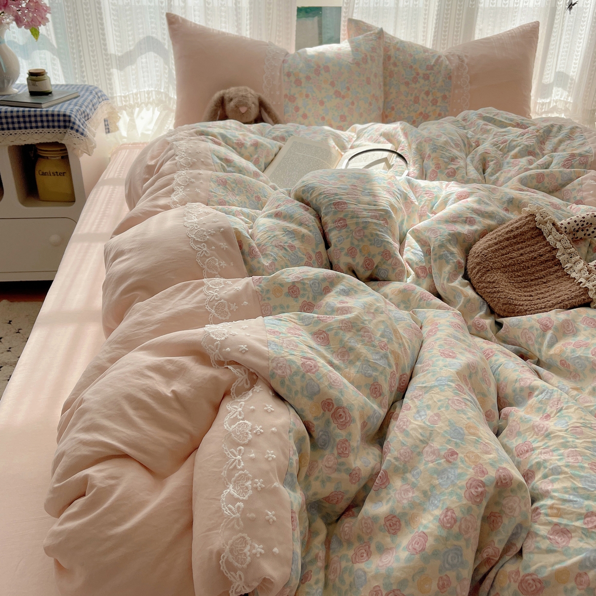 91家纺网 家纺一手货源 找家纺 （总）盼季家纺 2025新款柔软亲肤活性印花雪纺花边四件套