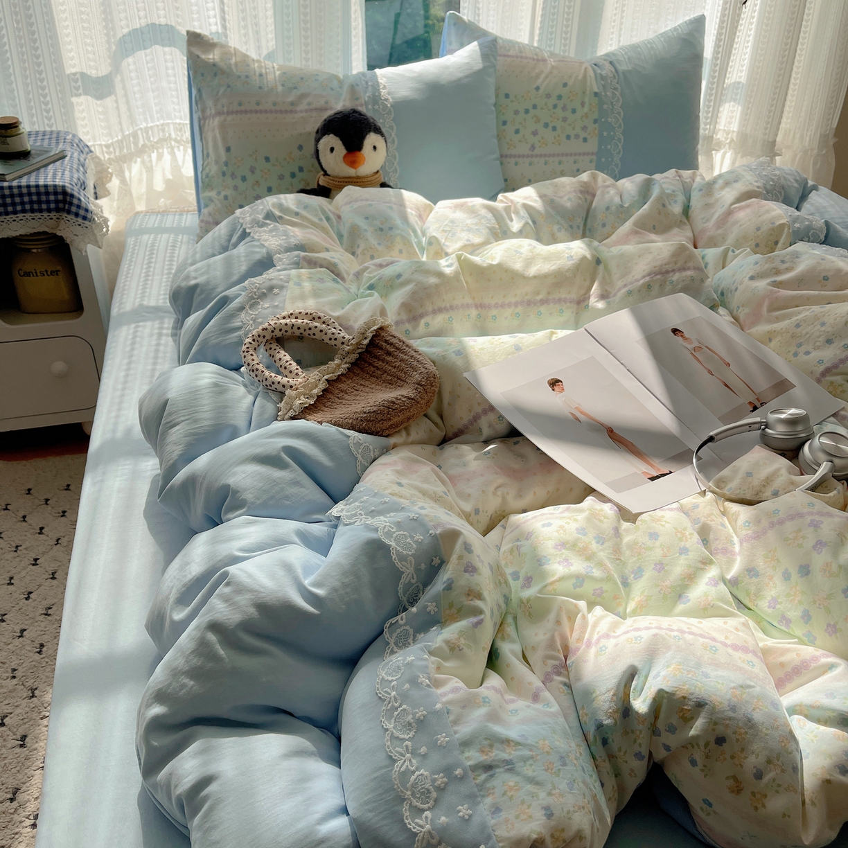 91家纺网 家纺一手货源 找家纺 （总）盼季家纺 2025新款柔软亲肤活性印花雪纺花边四件套