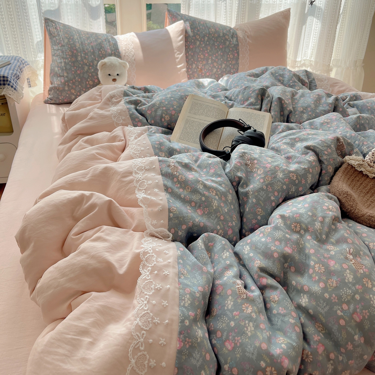 91家纺网 家纺一手货源 找家纺 （总）盼季家纺 2025新款柔软亲肤活性印花雪纺花边四件套