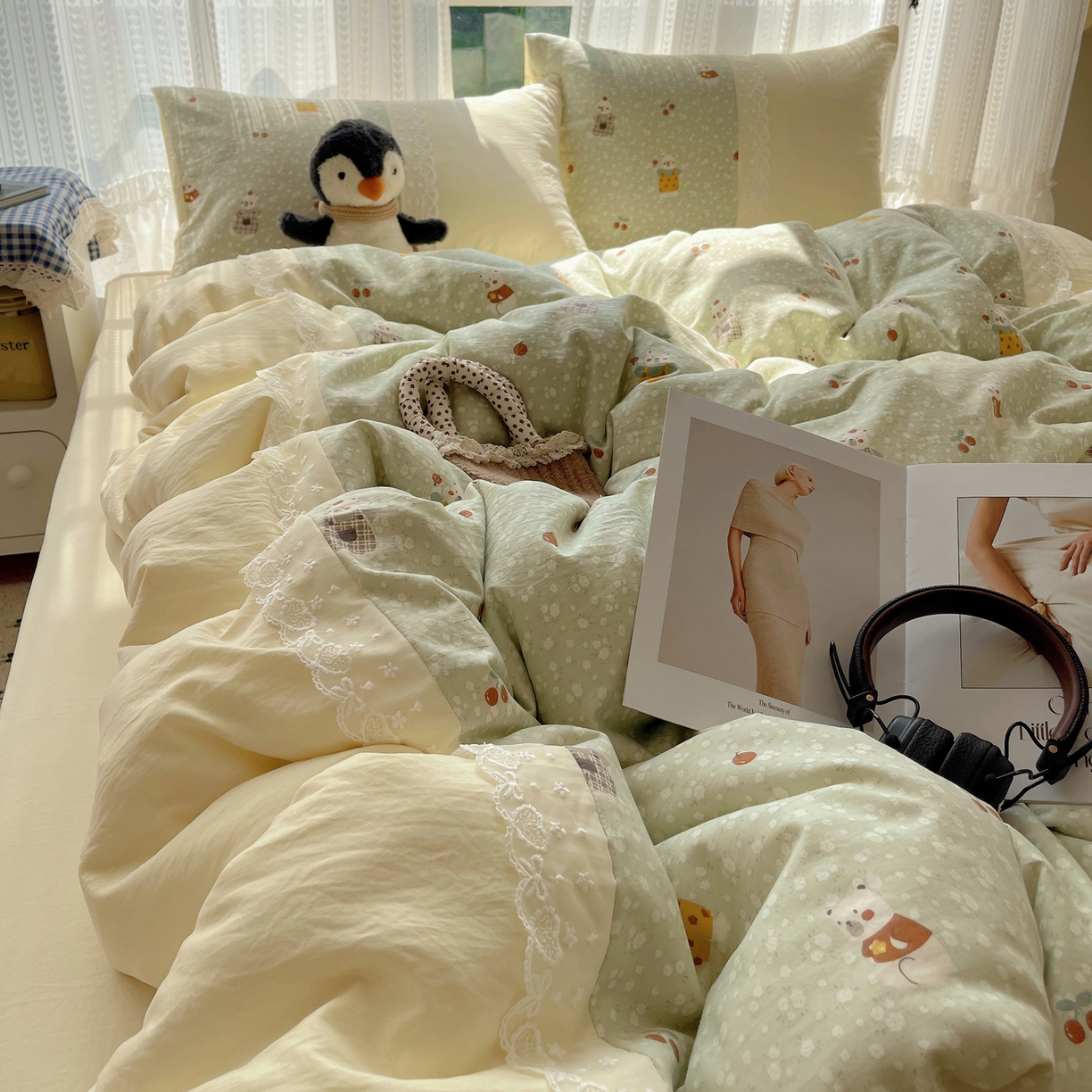 91家纺网 家纺一手货源 找家纺 （总）盼季家纺 2025新款柔软亲肤活性印花雪纺花边四件套