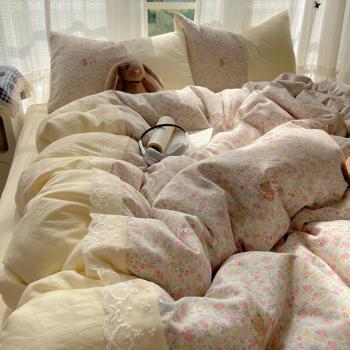 91家纺网 家纺一手货源 找家纺 （总）盼季家纺 2025新款柔软亲肤活性印花雪纺花边四件套