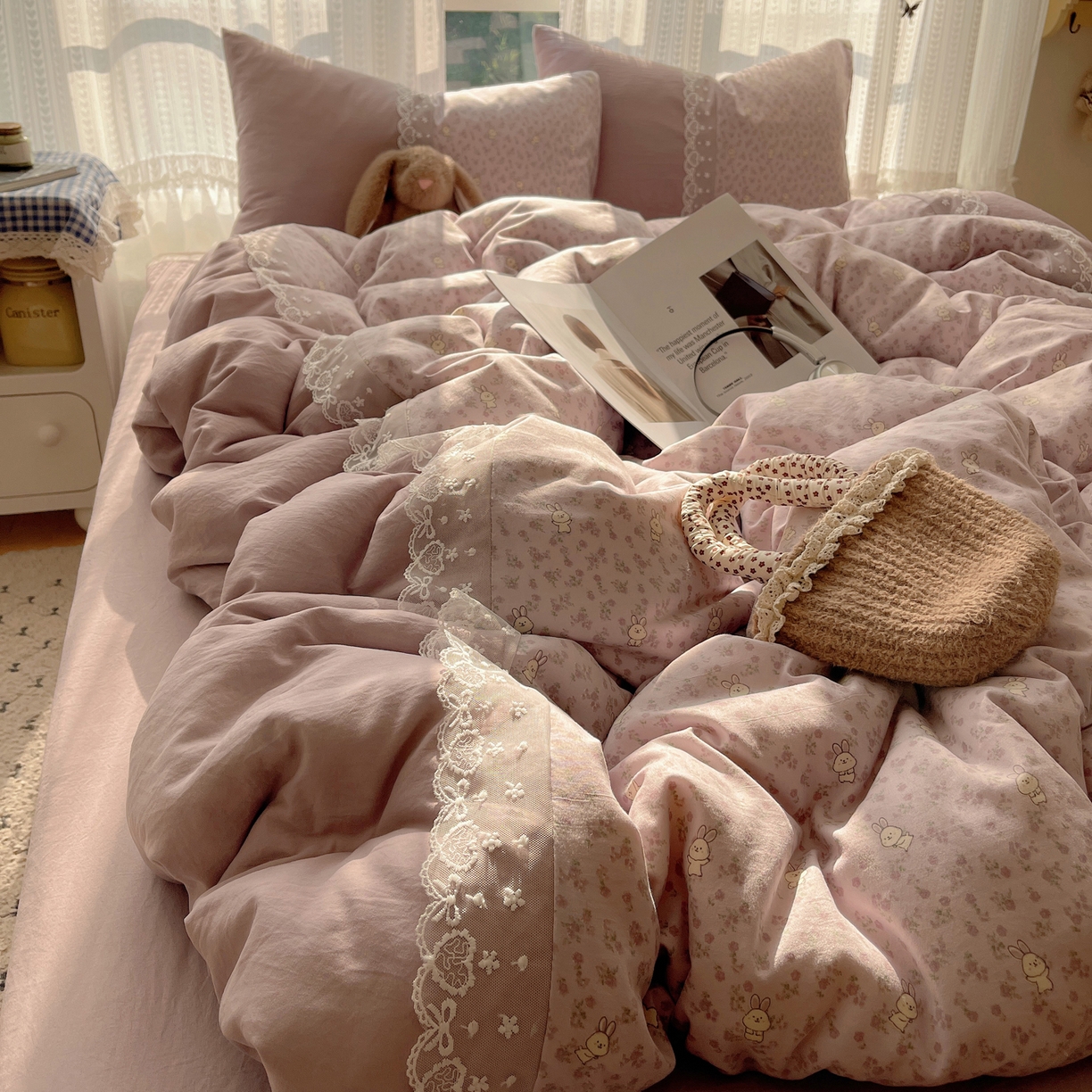 91家纺网 家纺一手货源 找家纺 （总）盼季家纺 2025新款柔软亲肤活性印花雪纺花边四件套