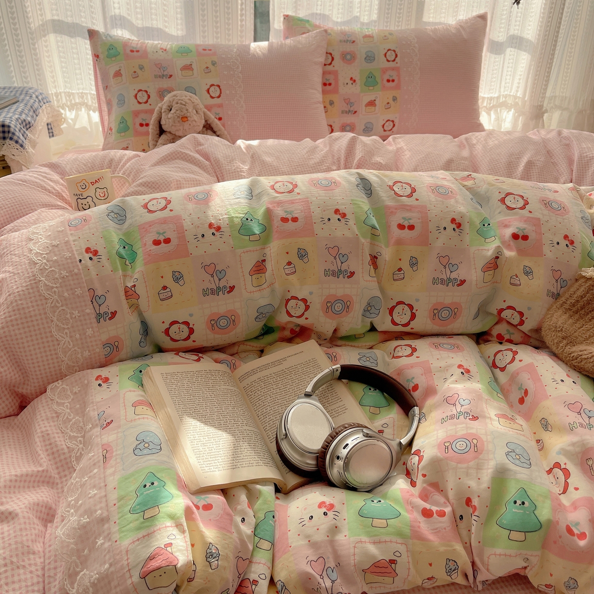 91家纺网 家纺一手货源 找家纺 盼季家纺 2025新款柔软亲肤活性印花雪纺花边四件套 雪纺花边-方方乐园