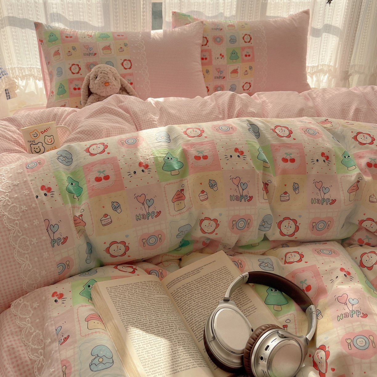 91家纺网 家纺一手货源 找家纺 盼季家纺 2025新款柔软亲肤活性印花雪纺花边四件套 雪纺花边-方方乐园