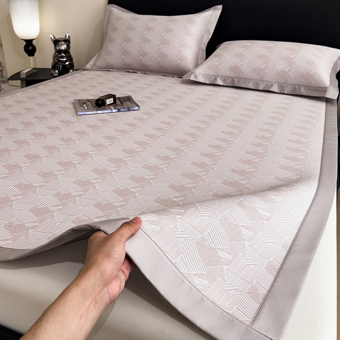 莱家富 2025新款乙纶凉席冰丝席-银羽流光 绯影幽线-素雅粉床席