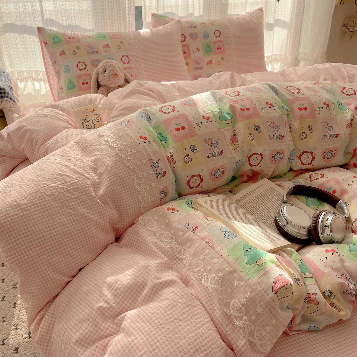 91家纺网 家纺一手货源 找家纺 盼季家纺 2025新款柔软亲肤活性印花雪纺花边四件套 雪纺花边-方方乐园