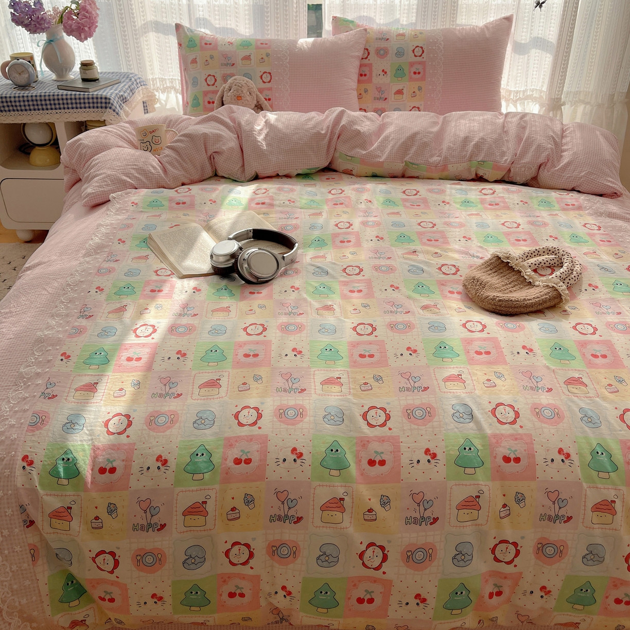 91家纺网 家纺一手货源 找家纺 盼季家纺 2025新款柔软亲肤活性印花雪纺花边四件套 雪纺花边-方方乐园