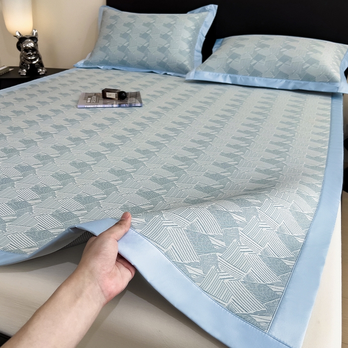 莱家富 2025新款乙纶凉席冰丝席-银羽流光 蓝逸韵笺-淡雅蓝床席