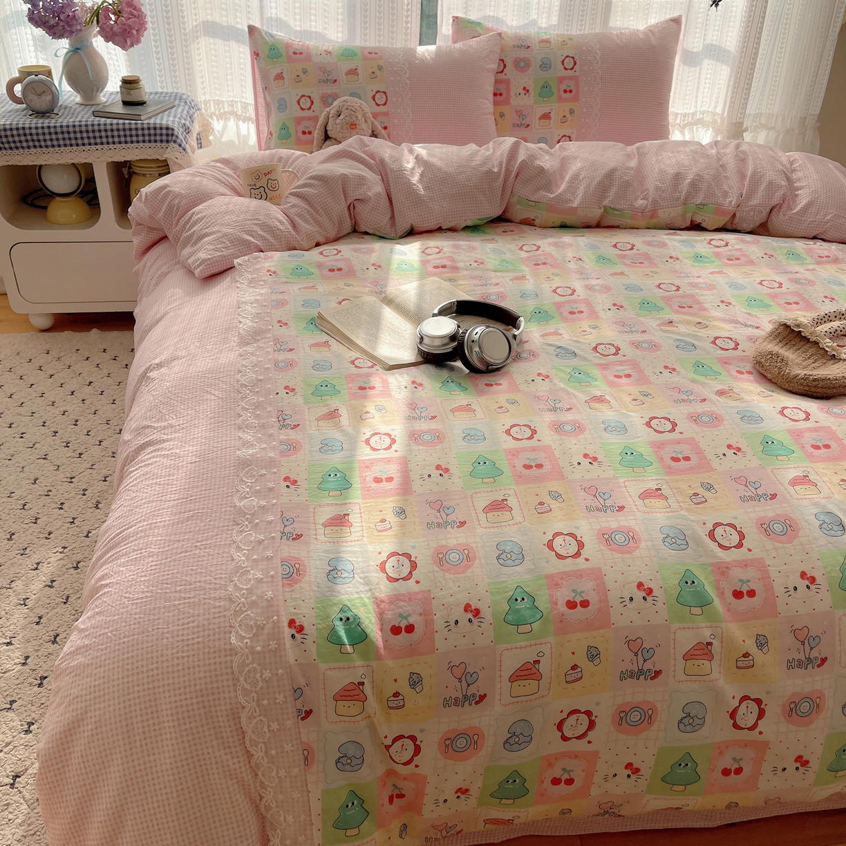 91家纺网 家纺一手货源 找家纺 盼季家纺 2025新款柔软亲肤活性印花雪纺花边四件套 雪纺花边-方方乐园