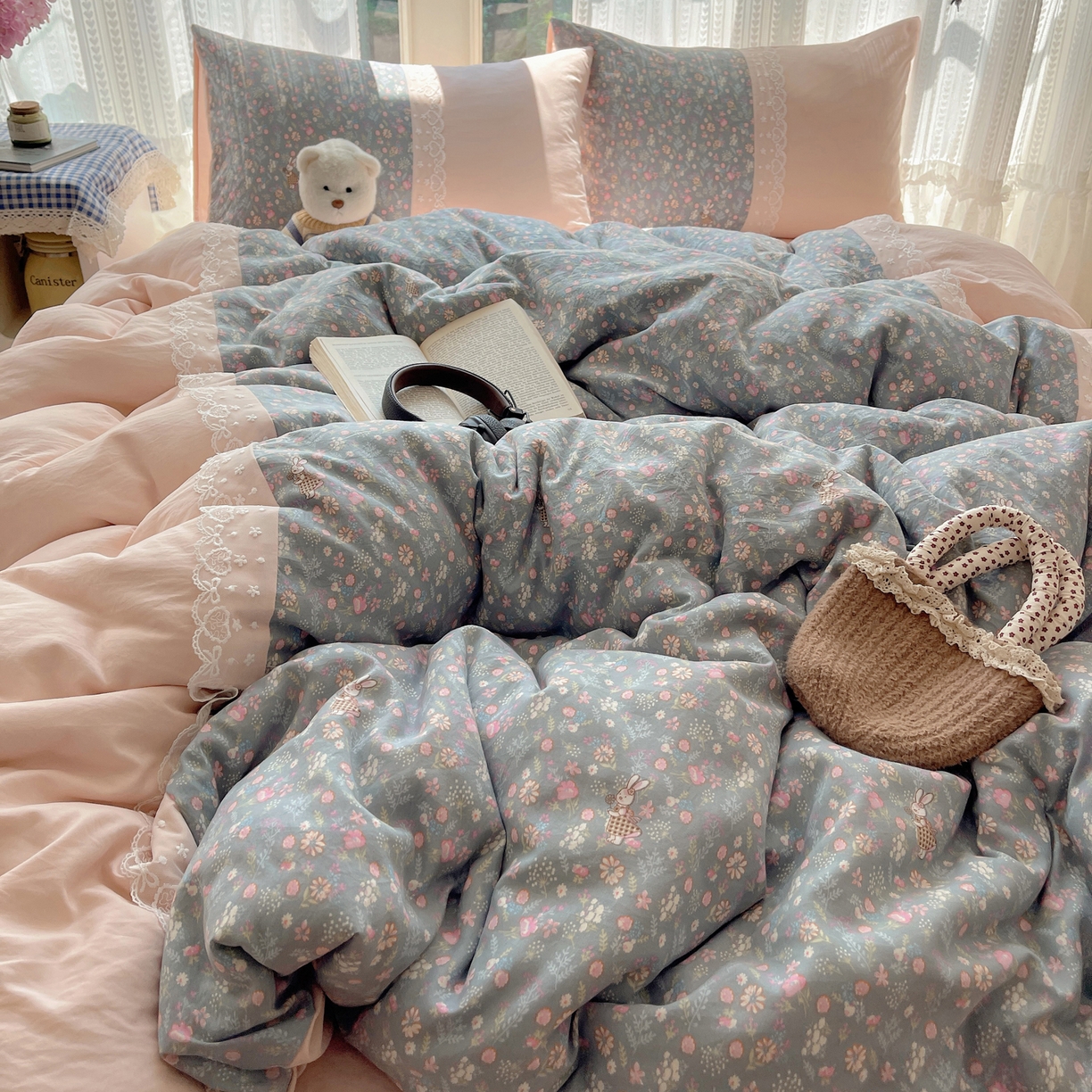 91家纺网 家纺一手货源 找家纺 盼季家纺 2025新款柔软亲肤活性印花雪纺花边四件套 雪纺花边-花花兔