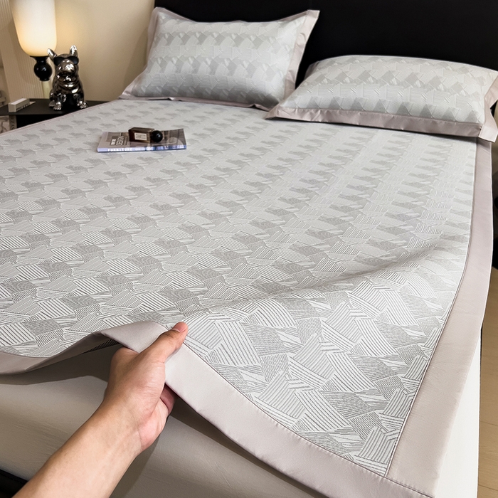 莱家富 2025新款乙纶凉席冰丝席-银羽流光 逸韵谧境-浅咖迹床席