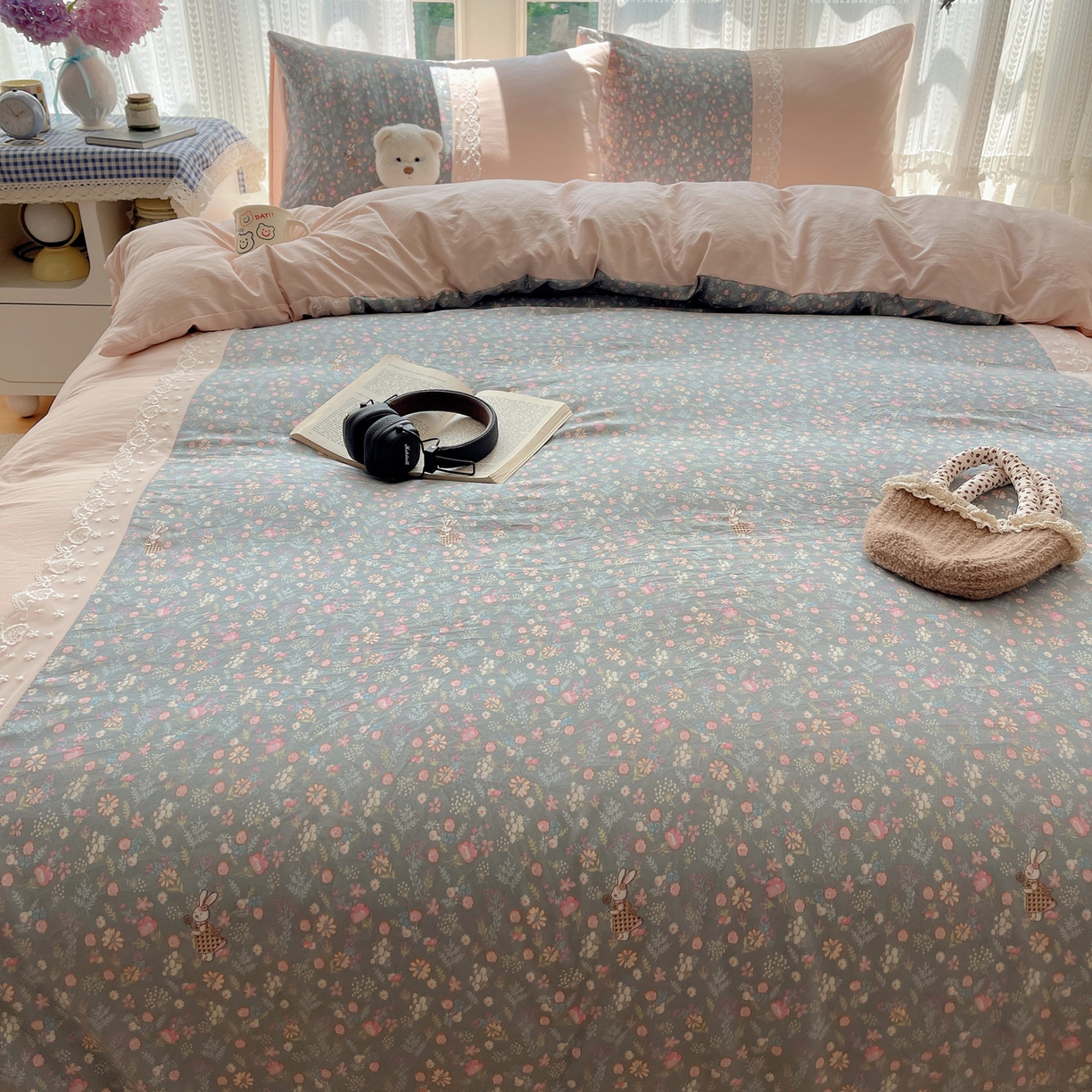 91家纺网 家纺一手货源 找家纺 盼季家纺 2025新款柔软亲肤活性印花雪纺花边四件套 雪纺花边-花花兔