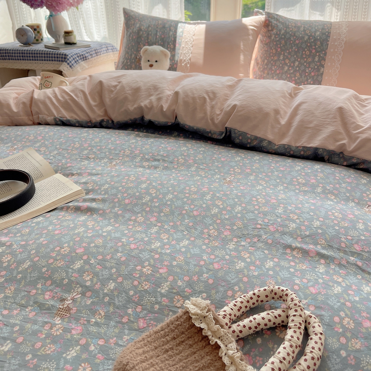 91家纺网 家纺一手货源 找家纺 盼季家纺 2025新款柔软亲肤活性印花雪纺花边四件套 雪纺花边-花花兔