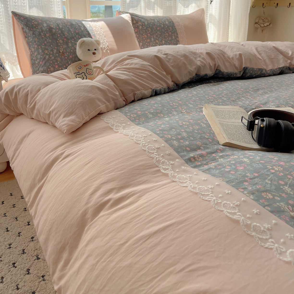 91家纺网 家纺一手货源 找家纺 盼季家纺 2025新款柔软亲肤活性印花雪纺花边四件套 雪纺花边-花花兔